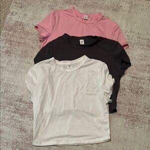 Set of Three T-Shirts in Pink, Black, and White